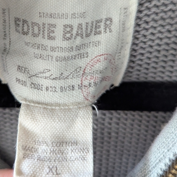 VTG 90's Eddie Bauer Sage Green Military Quarter Zip Sweater Elbow Patches XL - Picture 4 of 9